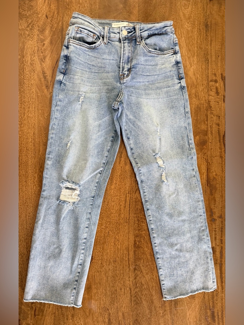 Altar'd State Light Blue Distressed Straight-Leg Jeans